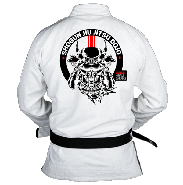 Uniforme de BJJ infantil estilo samurái con logo del dojo Shogun Jiujitsu en Querétaro