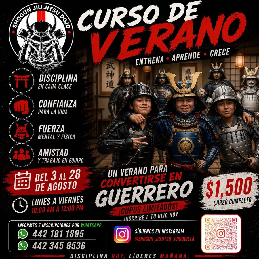 curso_verano_bjj_infantil_samurai_shogun_queretaro_450x450 Niños con armaduras de samurái promocionan el curso de verano de BJJ infantil en Shogun Jiujitsu Dojo Querétaro.
